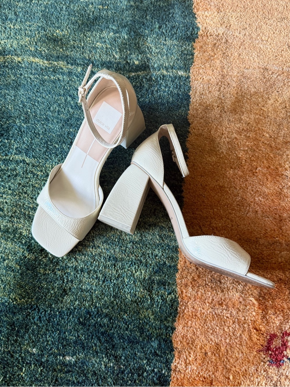 Dolce Vita Ivory Crinkle Patent Janey Heels